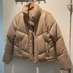 Vegan Leather Hooded Mini Puffer